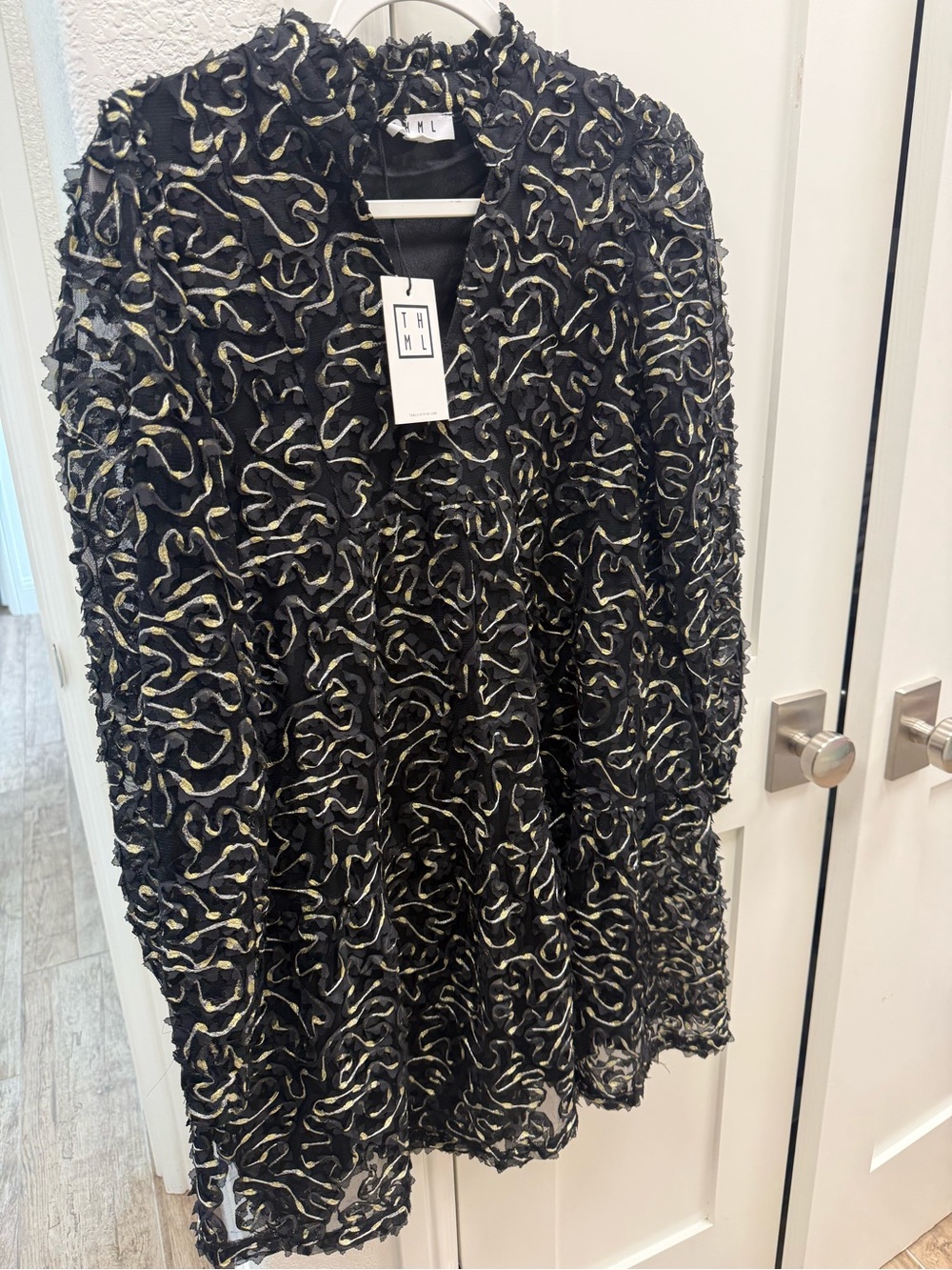 THML Black A-Line Ruffle Skirt with Cream Accents